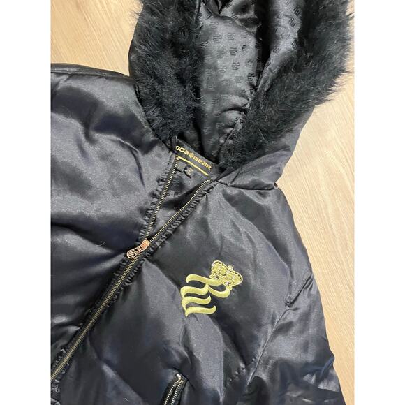 Rocawear Women's Size L Jacket Vintage Y2K Logo Embroidered Cropped Hooded Fur - Picture 3 of 7